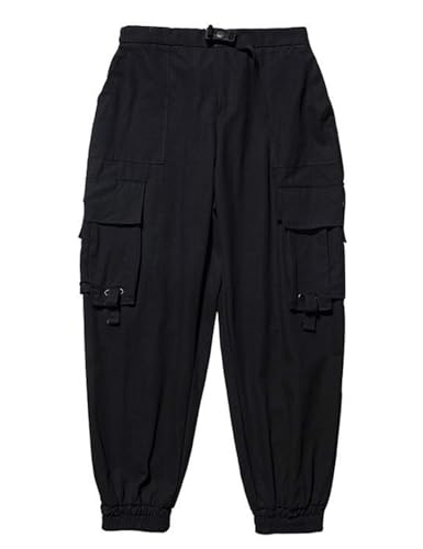 PAODIKUAI Men Techwear Matte Black Jogger Pants Relaxed Fit Streetwear Pants with Multiple Pockets2