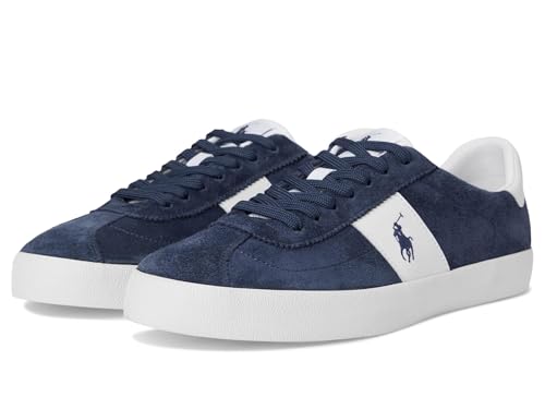 Polo Ralph Lauren, Men, Court Vulc Leather-Suede Sneaker, Navy, 11.5, Medium