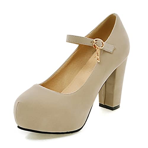 Women's Mary Jane Shoes Chunky Block High Heels Pumps Platform Buckle Strap Round Toe Shoes2