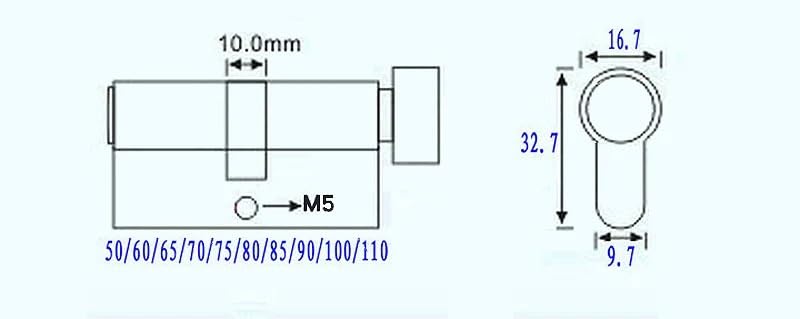 TüRschloss Türzylinder 55 60 65 70 75 80 85 90 Mm Kupfer-Schließzylinder For Innenbereich, Schlafzimmer, Wohnzimmer, Messing, Schlüsselverriegelung, 5 Schlüssel(90mm45add45)