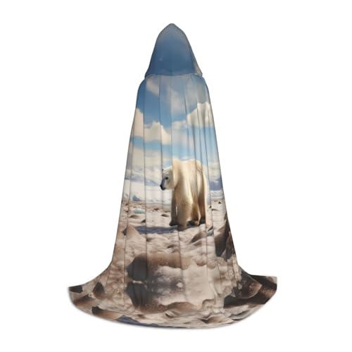 POEZJZW Capa larga con capucha con diseño de oso polar de pie, disfraz de Halloween, cosplay, unisex, talla S