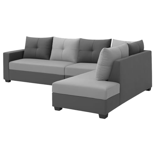 Image of SOCOZI Oriana 6 Seater RHS L Shape Sofa Set | Soft Velvet Suede Fabric | Modern Design | Plush Comfort Cushions for Living Room (Light Grey- Dark Grey)