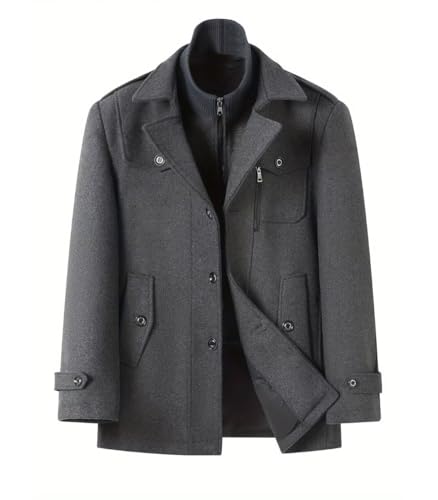 Image of FTIMILD Mens Wool Blend Coat with Detachable Collar Two Collar Single Breasted Pea Coat Business Trench Coat