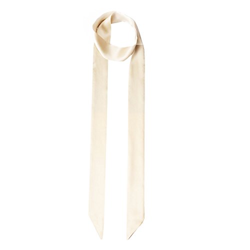 Women's Long Narrow Silky Ribbon Neck Tie Choker Belt Scarf, Beige, One Size