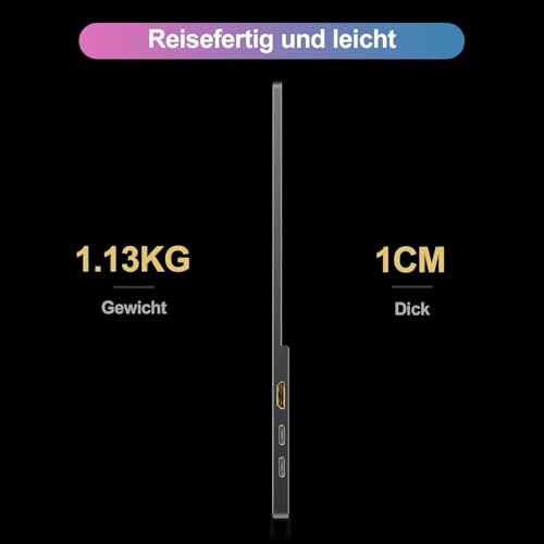 CUIUIC Portable Gaming Monitor 18,5 Zoll 120Hz, Tragbarer Laptop Full HD IPS Bildschirm mit HDR 1080P 100% sRGB, HDMI und USB Type-C Anschluss, VESA, Zweitbildschirm für Laptop/PS4/5/Xbox 5