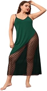 فستان نسائي مقاس كبير، لون أخضر داكن، تصميم مميز بشبك منقط، موديل ٧٦٧