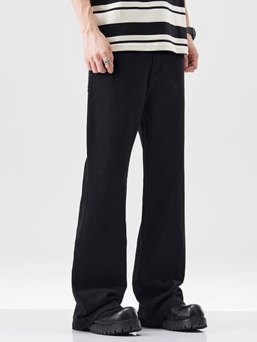 Men's Black Denim Jeans American Retro Slim Straight Leg Pants4