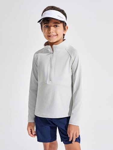 Haloumoning Boys Quarter Zip Sweatshirt Long Sleeve Athletic Pullover for Kids Workout Tops 5-14 Years2