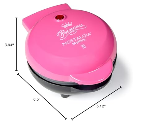 Image of Nostalgia MyMini Princess Icons Shape Electric Waffle Maker, 5-Inch Non-Stick Griddle for Waffles, Hash Browns, Eggs, and More, Pink
