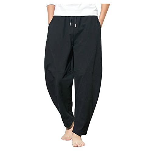 Gefomuofe Pantalones holgados para hombre, pantalones harén largos para hombre, ligeros, holgados, para la playa, para el tiempo libre, con bolsillos, ropa de salón, pantalones de ocio, transpirables