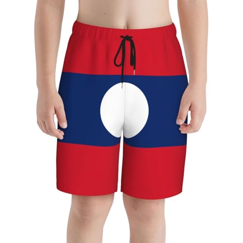Flag of Laos Youth Beach Pants, Soft and Breathable, with Drawstring Waist, Suitable for Sports and Leisure.3