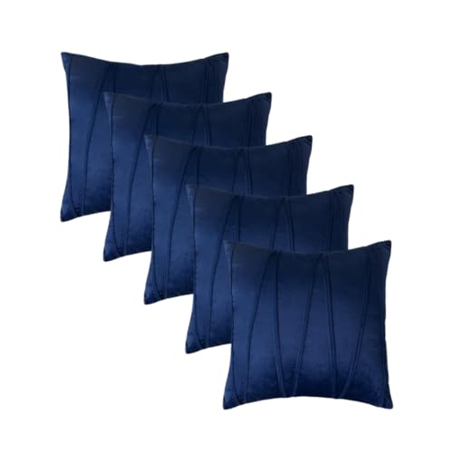 Image of Amazon Brand - Umi Decorative Striped Throw Pillow Covers 16 X 16 Inch,Soft Solid Velvet Pillow Covers Cushion Case with Zigzag Pattern for Sofa Bedroom 40 X 40 Cm (Pack of 5) Blue