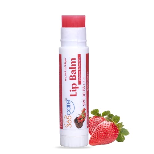 Image of Strawberry Lip Balm for Dark Lips Lightening with SPF 30 PA+++ | Sun Protection & Moisturizing | Lip Balm with Kojic Acid, Vitamin E & Shea Butter | For Men & Women | 4.8g (Pack Of 2)