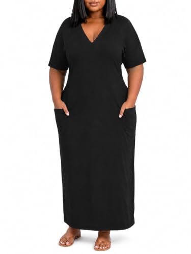 Image of PinkPatty Women's Oversize V Neck Short Sleeve Maxi Dress with Pockets