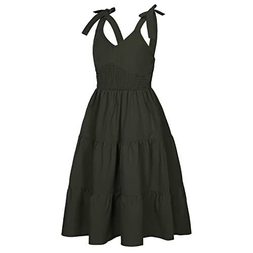 Jetfree Girls' Special Occasion Dress Tie Shoulder Sleeveless Ruffle Party Dress A-Line Swing Dress For 8-14 Years Kids(10-11T) #TOP1