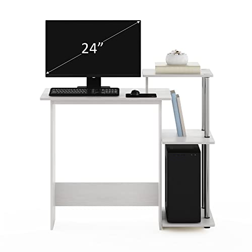 Image of Furinno EFFICIENT Desk, 28.6 inch Wide Gaming Desk with 3 Open Side Shelves, Laptop Notebook Computer Desk, Office Desk for Home Office, Study Room, Dorm, Bedroom, White Oak /Stainless Steel