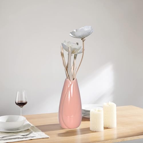 Image of Cortina Ceramic Flower Vase for Home Decor - Flower Vase for Dining Table - Nordic Modern Boho Style Decorative Ceramic Vase | Aesthetic for Office - 26X10 CM - Pink - 1 Pc