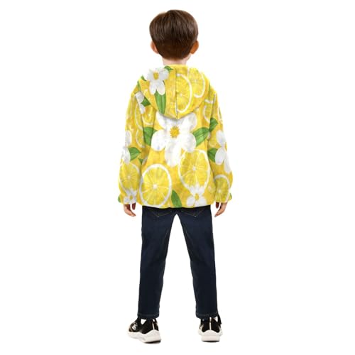 Lemon Slice Flower Pattern Toddler Fleece Jacket Girl Boys Hooded Fleece Jacket Coat Warm Outwear Zip-up 3-10T4