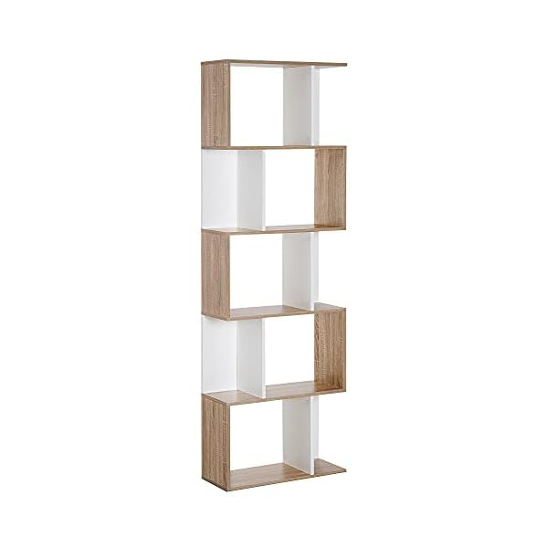 HOMCOM 5-tier Bookcase Storage Display Shelving S Shape design Unit Divider White
