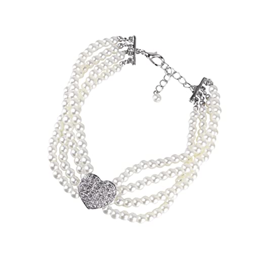 Toddmomy Pet Pearl Necklace Heart Shape Four Rows of Crystal Pandant Fashion Jewelry for Puppy