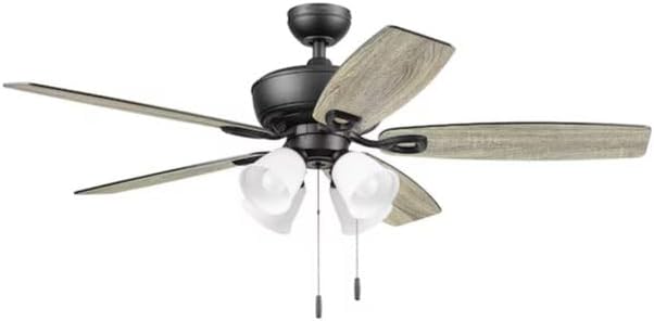Harbr Breeze Notus 52-in Matte Black with Matte black/rough pine Blades Ceiling Fan With Light (5 -Blade)