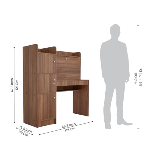 Image of NEUDOT Vision Engineered Wood Study Table with Single Door Storage | Leon Teak Finish | Compact & Modern Work Desk | Durable Study & Laptop Table for Home Office