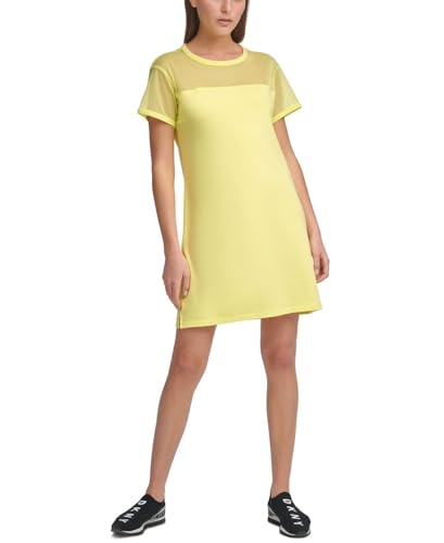DKNY Sport Damen T-Shirt-Kleid aus Netzstoff, Sunny Lime, X-Klein