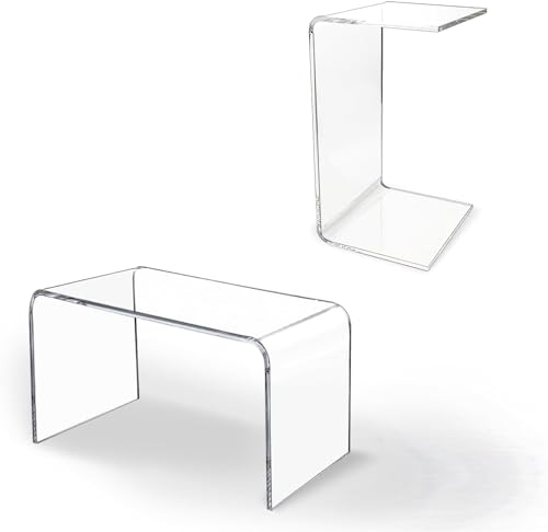 TPZLRN Premium Acrylic Coffee Table, 24' L x 14' W x 12' H x 1/2' Thick Small Acrylic Side Tables, Modern Lucite C Table for Living Room, Bedroom, Bathroom, Office