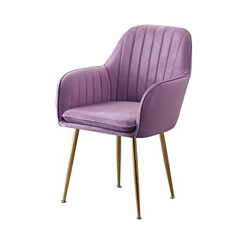 SJIALEN Soft Velvet Dining Chair,Plating Leg Backrest with armrests for Dining Room Hotel Office Lounge Chair Kitchen Chair (Color : Purple)