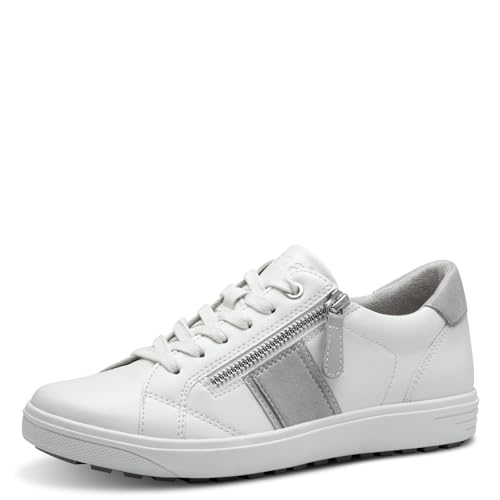 Jana Damen Sneaker flach zum Schnüren mit Reißverschluss, Weiß (Weiß/Grau), 39 EU