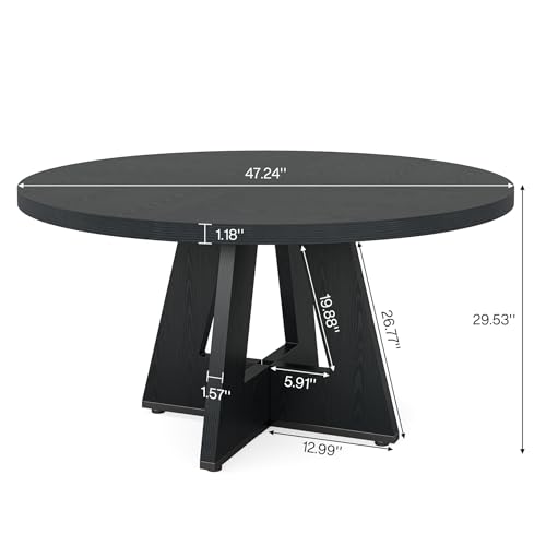 Image of Tribesigns 47 inch Round Dining Table Wood Kitchen Table for Dining Room, 47 inch Dinner Room Tables for 4-6, Farmhouse Accent Furniture with Wooden Tabletop and Cross Base, Black
