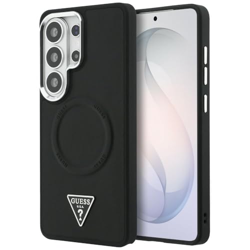 CG MOBILE Guess Logo triangulaire annulaire en relief compatible avec MagSafe Coque pour Samsung Galaxy S26 Ultra (noir)