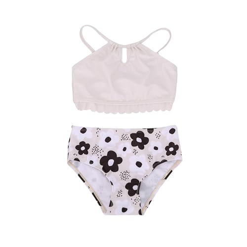 LIZENS Girls' Bandeau Bikini 2-Piece Swimsuit - Floral Halter Tankini with Adjustable Drawstring