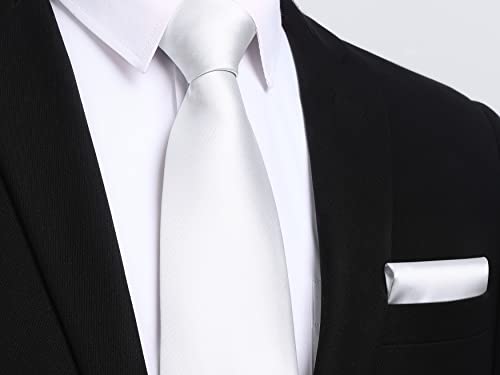Image of HISDERN Mens Solid Color Ties Formal Satin Necktie and Pocket Square Set Classic Wedding Business Tie & Handkerchief