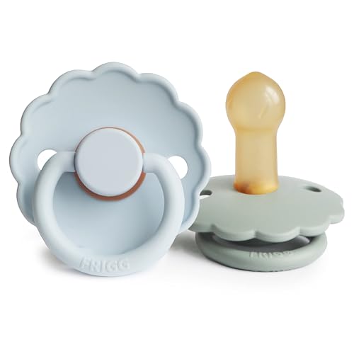 Image of FRIGG Daisy Natural Rubber Baby Pacifier | Made in Denmark | BPA-Free (Powder Blue/Sage, 6-18 Months) 2-Pack