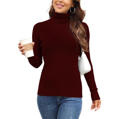 Image of Rocorose Women's Ribbed Turtleneck Sweater Long Sleeve Knitted Solid Pullover