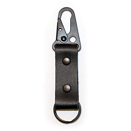 Leather Keychain Tactical HK Clip Fob - Full Grain Leather - Made in the USA (Black)