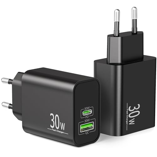 30 W 2-port USB C-laddare för Samsung Galaxy S25 Ultra S24 S23 S22 S21 5G FE A35 A25 A15 A55 A54 A53, Note 20 10, Tab S9 S8 A9, PD/QC snabbladdningstyp C och USB-A adapter mobiltelefon plugg