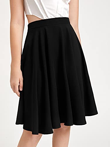 Wdirara Girl's High Waist Pleated Skater Knee Length Skirt Zip Side Flared Skirt Black 14Y #TOP2