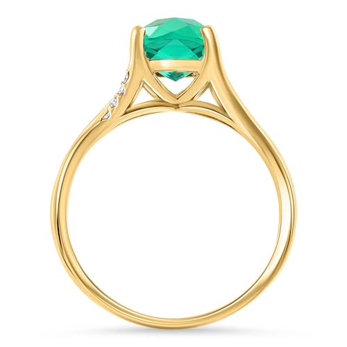 Pompeii 1 1/2Ct Cushion Emerald & Diamond Ring 10k Gold Lab Grown Engagement Fashion (G/H,VS2-SI1)3