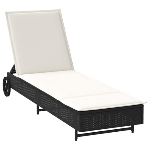 vidaXL Sonnenliege mit Rollen und Auflage Schwarz Poly Rattan,...