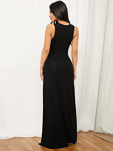 WDIRARA Women's Plunging Deep V Bandage High Split Sexy Dress Solid Bodycon Maxi Dress2