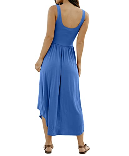 Image of Langwyqu Womens 2026 Summer Sleeveless Tank Dress Empire Waist Asymmetrical Flowy Casual Maxi Dresses