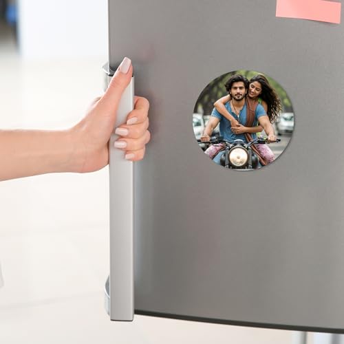 Image of Customised Photo Fridge Magnet | Personalized Refrigerator Magnet with Name & Picture | Memory Gift for Loved Ones (Round)