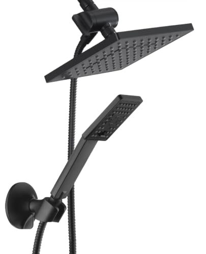 BRIGHT SHOWERS Rain Shower Head with Handheld Spray, High Pressure Square Showerhead Combo with Rainfall & Handheld, Detachable Dual Shower with Anti-Clog Nozzles, 60' Hose, Matte Black