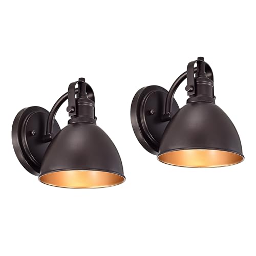 Image of 2 Pack Oil Rubbed Bronze Barn Light, Farmhouse Gooseneck Light Fixtures Indoor, Outdoor 7.5 Inch Vintage Light Fixtures for Wall, Vanity, Bedroom, Garage, Garden.