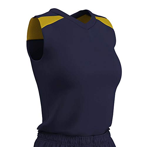 Maillot de basketball pour femme Champro Free Toss en polyester bleu marine et doré taille XS