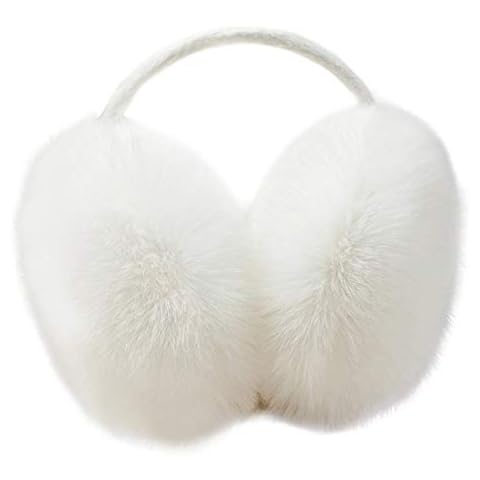 JIHUOO Women Winter Outdoor Plush EarMuffs Faux Fur Adjustable Ear Warmers White Cover