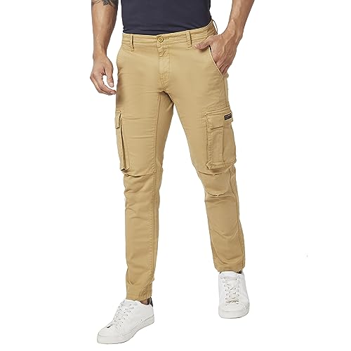 Image of Spykar Men Olive Green Cotton Slim Fit Ankle Length Mid Rise Trousers