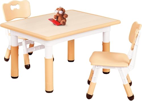 Image of Snazzy Kids Height Adjustable Table and 2 Chairs Set for Ages 3-8 for Classrooms Homes - Natural